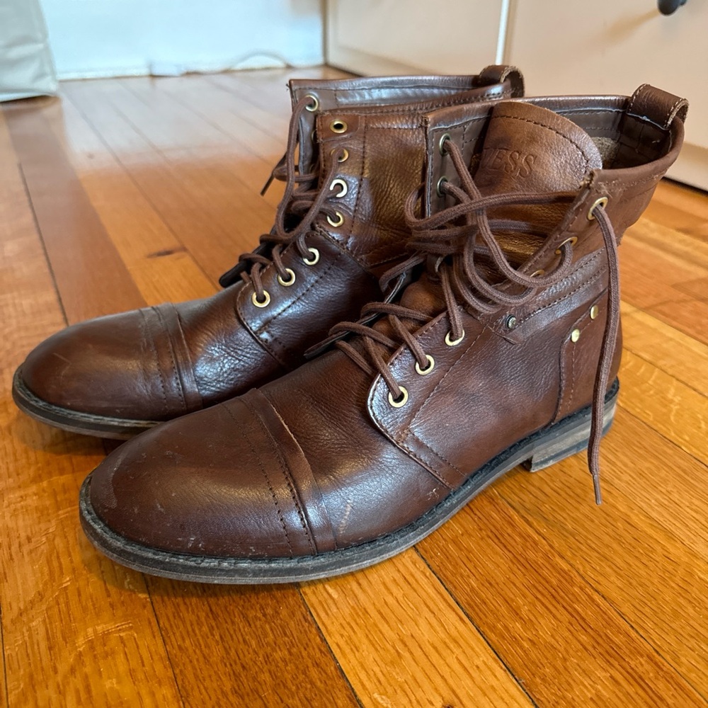 Men's Guess Brown Leather Lace-Up Boots